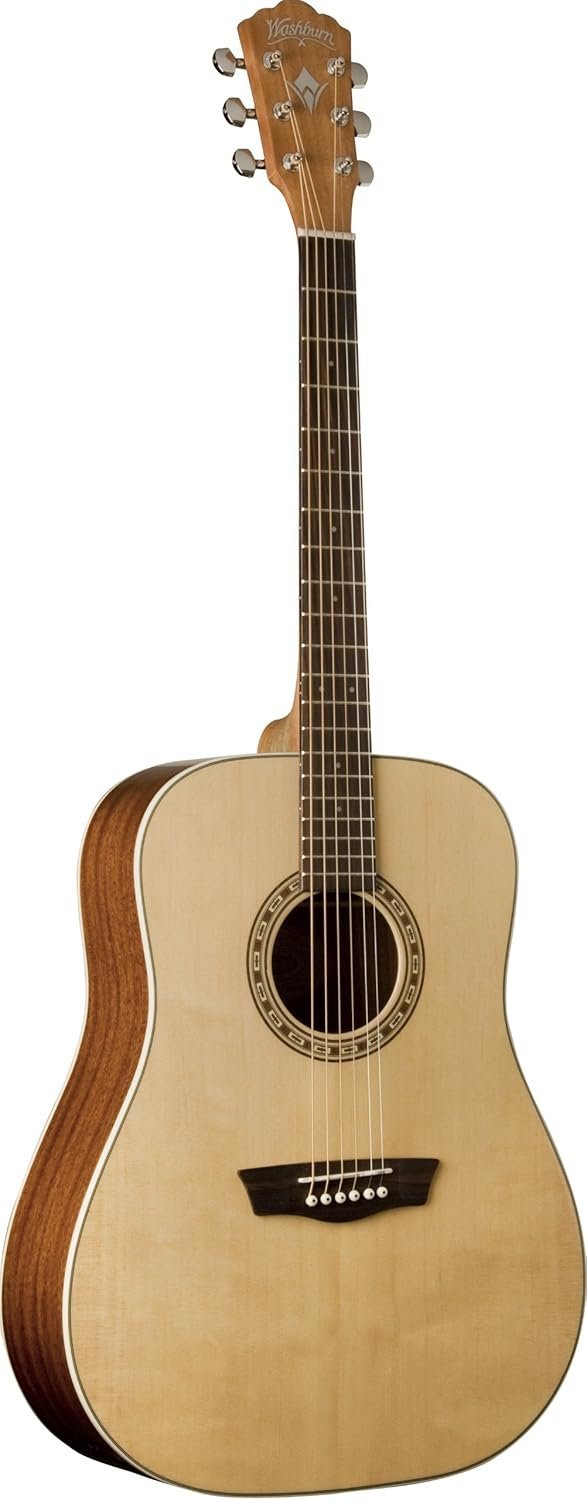 6838013ab86f1806bbcbcd331cd23f737fe800a721a0e4564e925.jpg Washburn Harvest 6 String Acoustic Guitar, Right, Light Brown (WD7S-A)