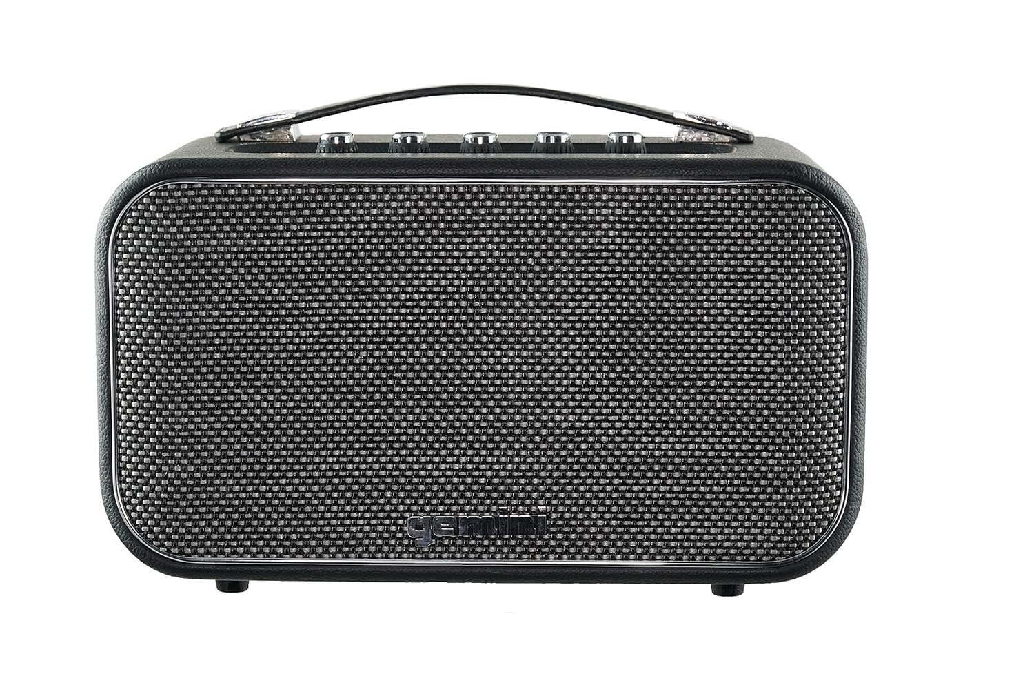 683ee3c3cd25dad6b9adb03722fc97b39f6dc3477ee555df96396-1.jpg Gemini GTR-300 Retro Bluetooth Wireless Portable 60 Watt Speaker - With Built-In Rechargable Battery Includes Guitar and Microphone Inputs (Black)