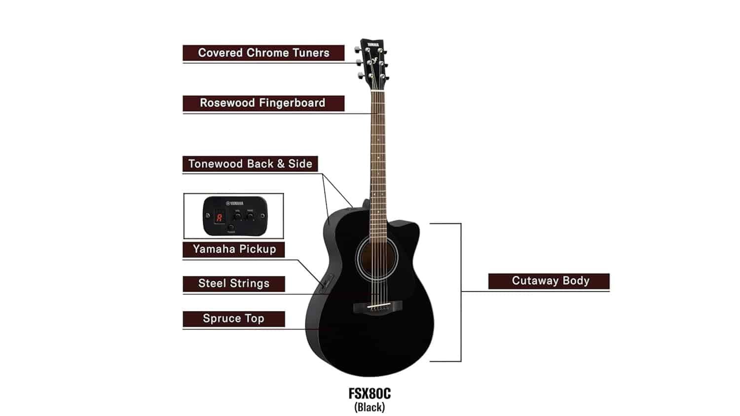 Yamaha FSX80C (Black) Concert Body Cutaway Acoustic-Electric Guitar