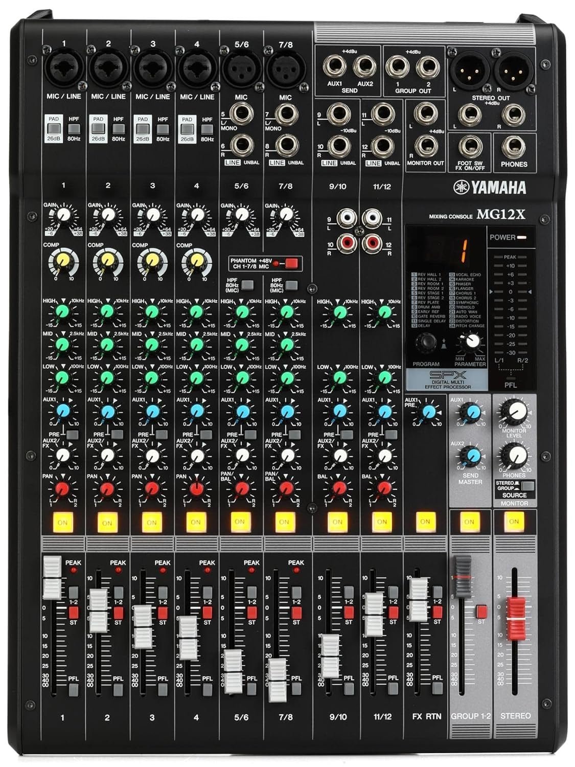 Yamaha MG12X (6 XLR + 3 Stereo + Echo Effects without USB) Analog Mixing Console,12-channel Stereo Mixer with D-Pre Preamps, 24 Effect Programs, and 1-knob Compressor