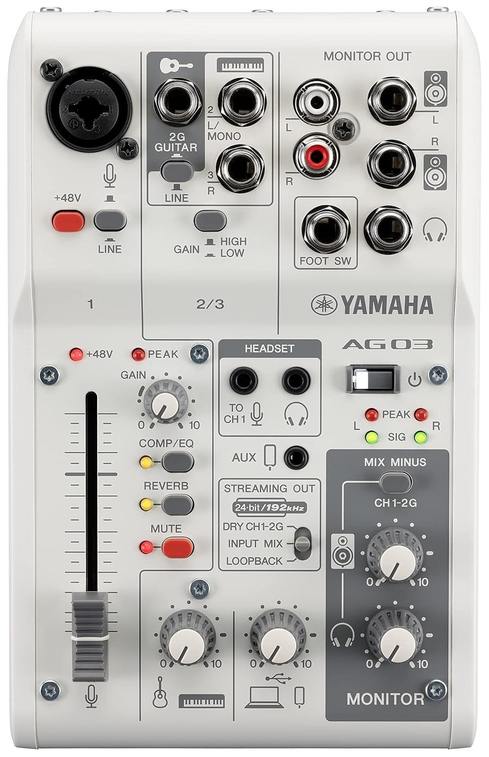 YAMAHA AG03MK2 Live Streaming Mixer - AG03MK2 - White