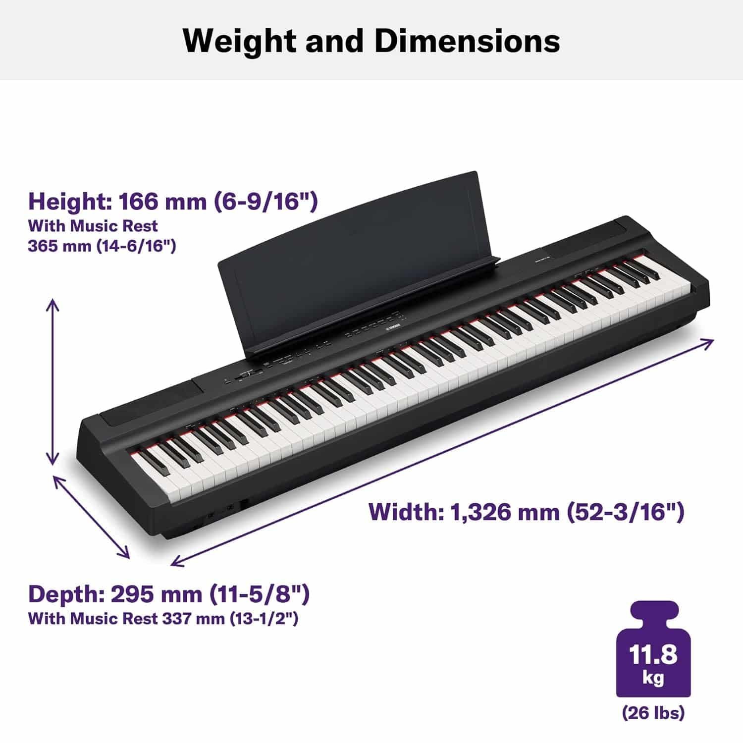 YAMAHA P-125AB DIGITAL PIANO WITH 88 KEYS, Black