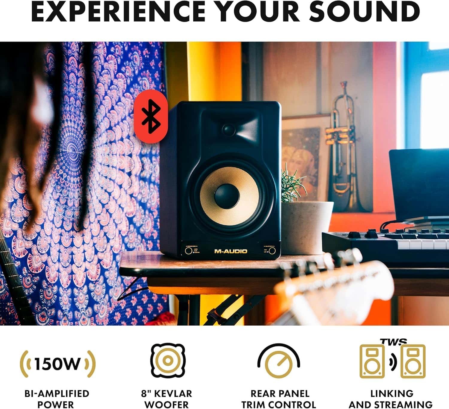 M-Audio Forty Eighty 8" 150W Studio Monitor Speaker for Production and Mixing with Precision DSP Crossover, EQ, Control App and Bluetooth
