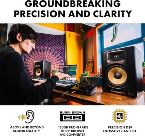 M-Audio Forty Eighty 8" 150W Studio Monitor Speaker for Production and Mixing with Precision DSP Crossover, EQ, Control App and Bluetooth