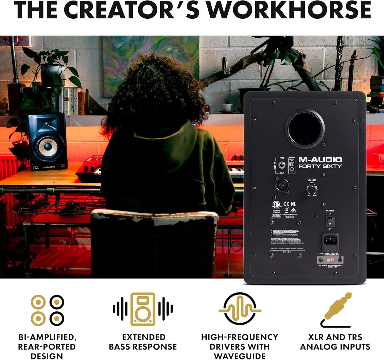 M-Audio Forty Sixty 6.5" 100W Studio Monitor Speaker for Production and Mixing with Precision DSP Crossover, EQ, Control App and Bluetooth