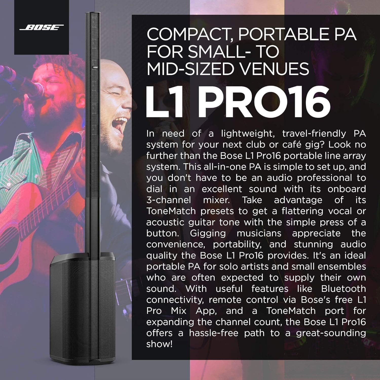 6889cfeb96ff04cf58fd723aca03e3a93eba32ec111742317708d.jpg Bose L1 Pro16 - Portable PA System, Portable Line Array Speaker with Integrated Bluetooth, Built-in Mixer, and Wireless App Control