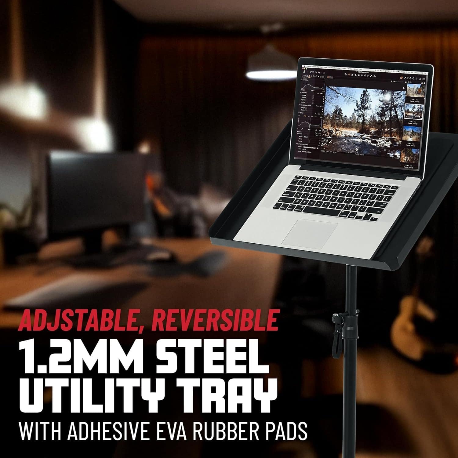 689246fc2843d1bd0e1fff400de45851225686ae6842e8274e700.jpg Gator Frameworks GFW-UTL-MEDIATRAY1 DJ Gear Stand