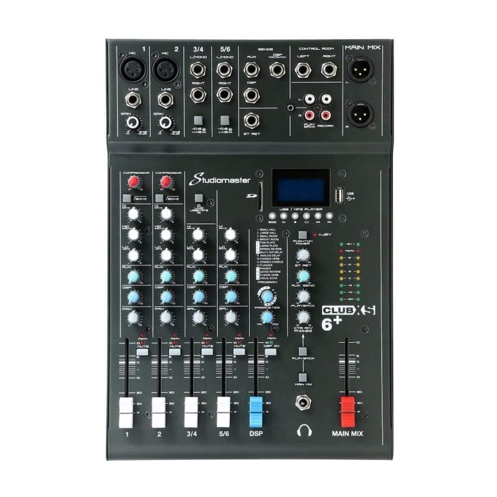 689466e56b5dd9c098aa2af46c6dfb44c9dbb2db50081563c3466.jpg Studiomaster Club XS6+ 6-Channel Bluetooth Analog Mixer