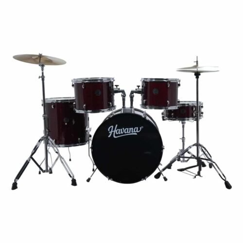 68947e19a06da2b9e3fff80683761b59473bc4c44f4e322e03cce-2.jpg Havana 104-5WR 5-Piece Junior Acoustic Drum Kit With Hardware- Wine Red