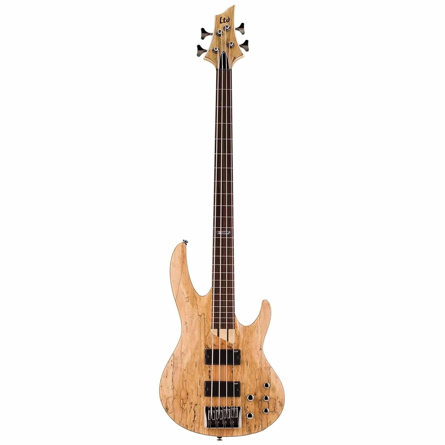 ESP LTD B-204SM FL Spalted Maple Fretless Bass Guitar, Natural Satin