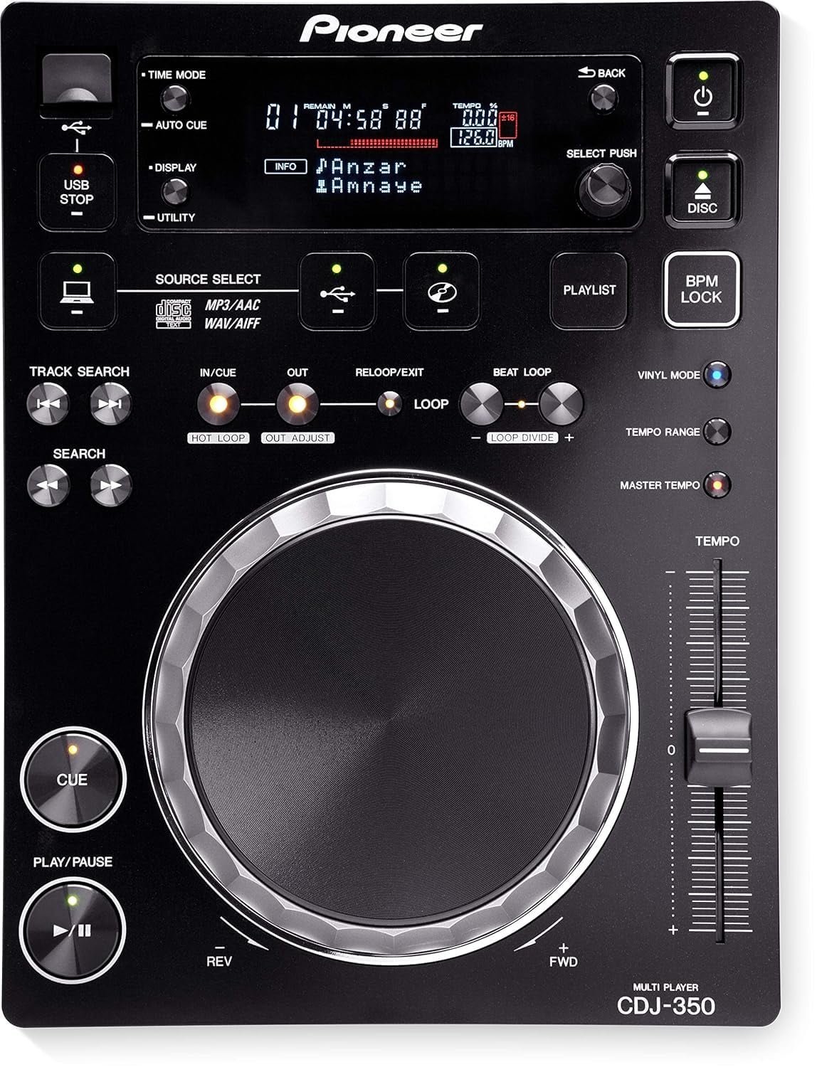 Pioneer CDJ-350 Compact DJ Multi Player With Disc Drive - Black