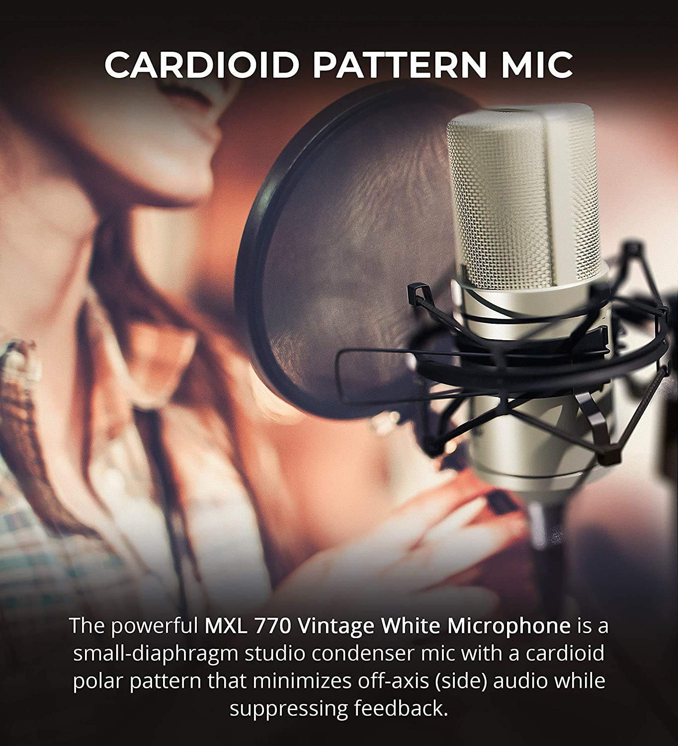 MXL 770 Condenser Microphone Complete Bundle With Integrated Pop Filter/Shockmount Kit and XLR Cable
