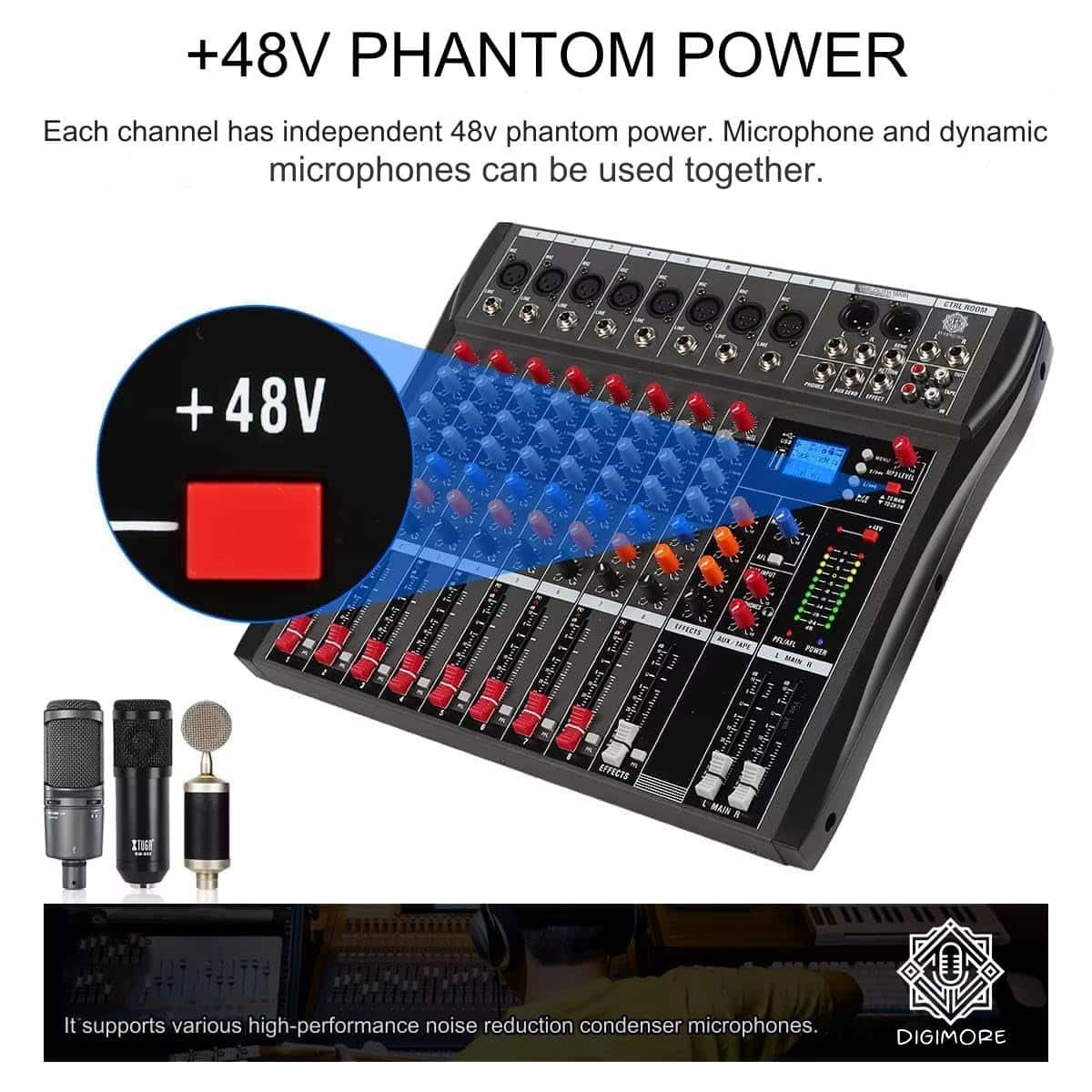 718eLIX2EqL._SL1200_.jpg Digimore D-260 Professional 8-Channel Audio Mixer with USB & BT