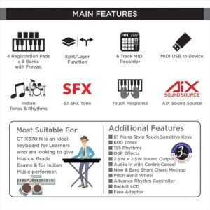 Casio CT-X870IN 61-Key Portable Keyboard With Adapter Casio CT-X870IN 61-Key Portable Keyboard With Adapter
