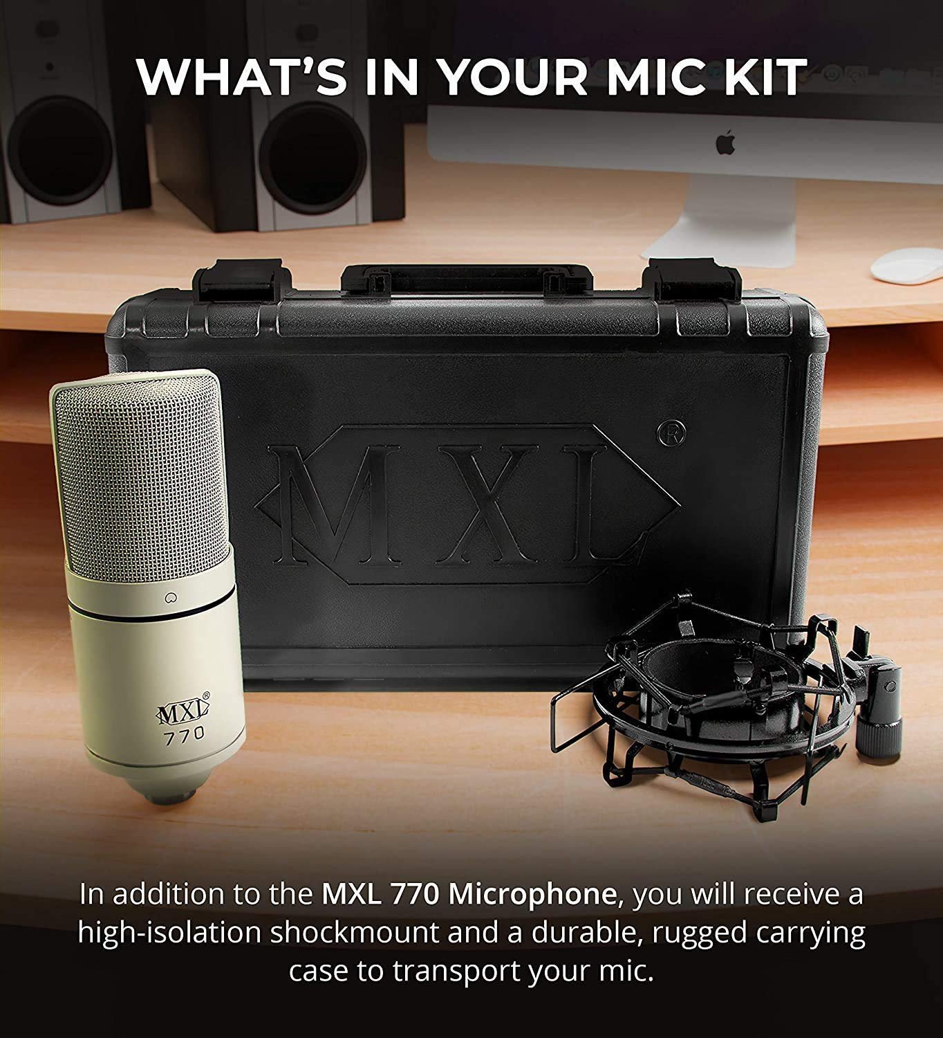 MXL 770 Condenser Microphone Complete Bundle With Integrated Pop Filter/Shockmount Kit and XLR Cable