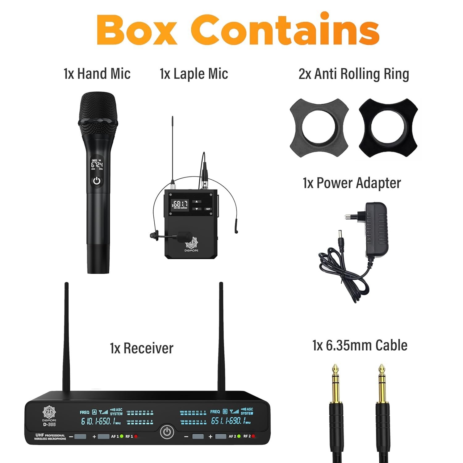 Digimore D-395 HL UHF Wireless Microphone System with Handheld & Lavalier Mic