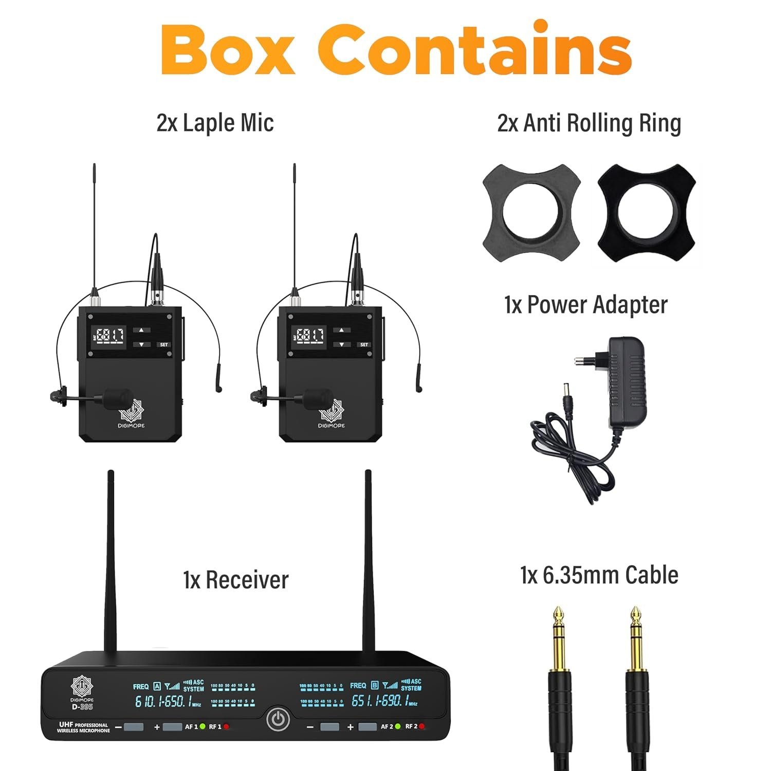 Digimore D-395 LL UHF Wireless Microphone System with 2 Lavalier Mics