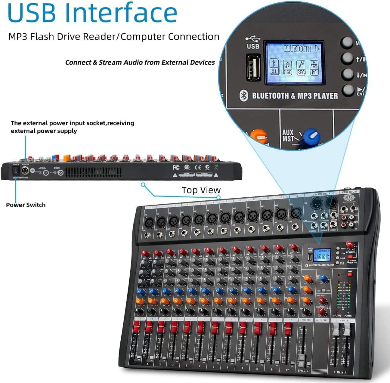 Digimore D-285 Professional 12-Channel Audio Mixer with USB & BT
