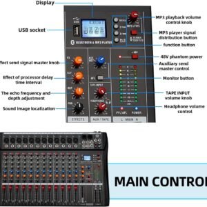 Digimore D-285 Professional 12-Channel Audio Mixer with USB & BT