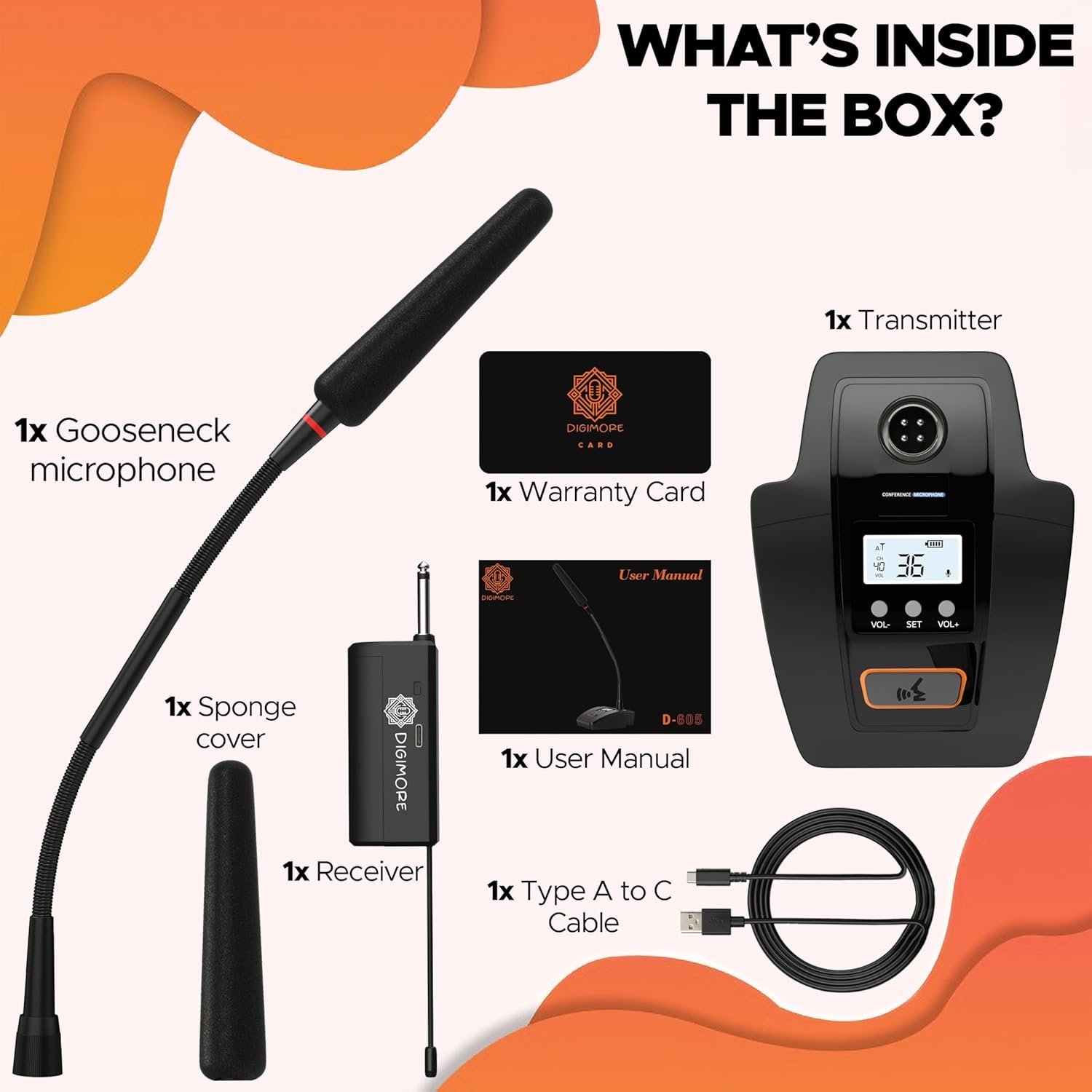 Digimore D-605 UHF Wireless Gooseneck Microphone System