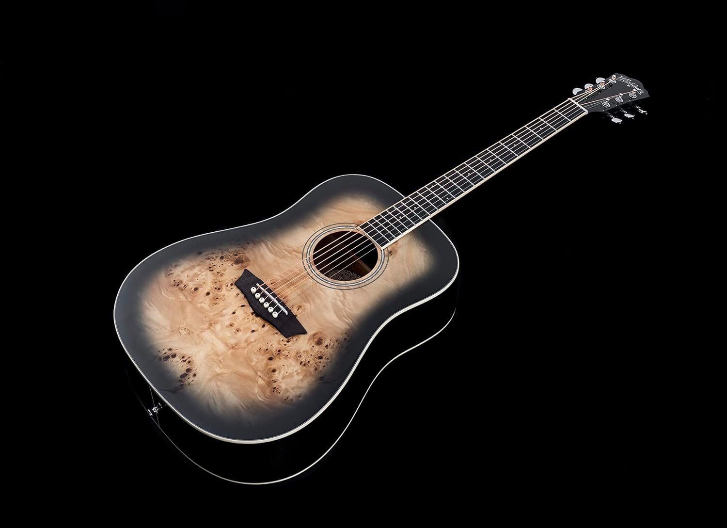 Washburn Deep Forest Burl 6 String Acoustic Guitar, Right, Black Fade (DFBDB)