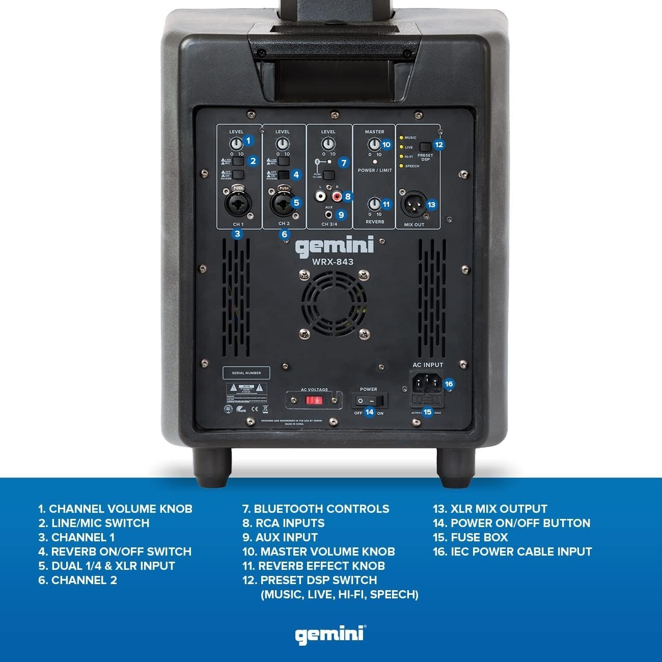 Gemini Sound WRX-843 Professional Audio Bluetooth 78" Inch Tall Column Line Array PA Speakers, 8" Inch Subwoofer, 3000W Watts