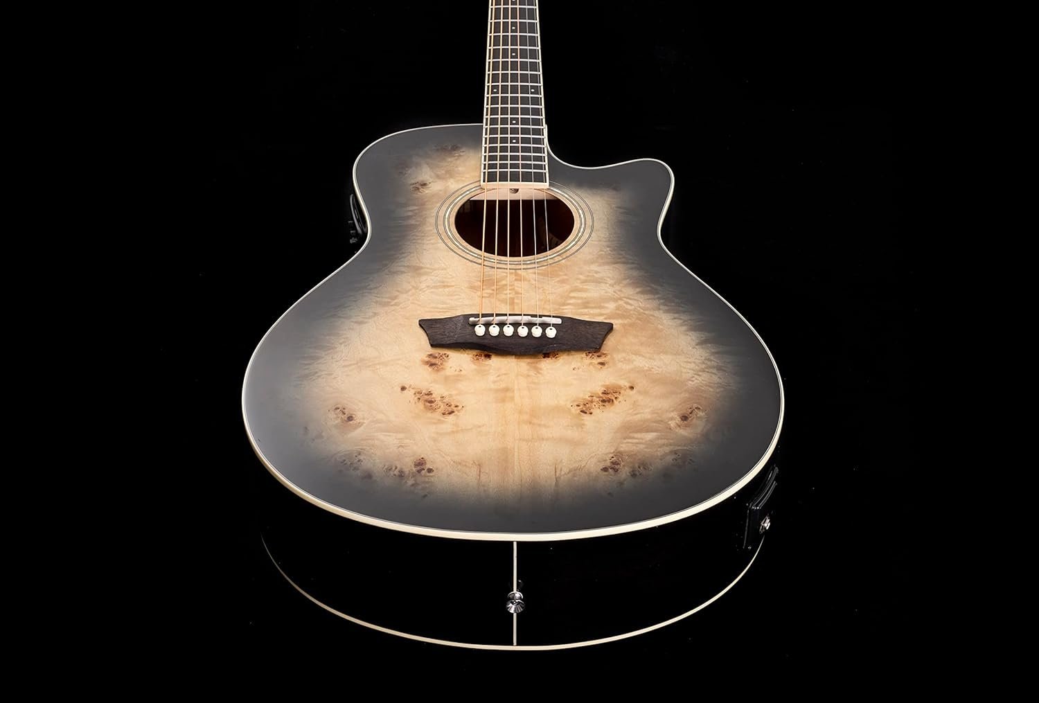 71qtrQnLvlL._AC_SL1500_.jpg Washburn Deep Forest Burl 6 String Acoustic-Electric Guitar, Right, Black Fade (DFBACEB)