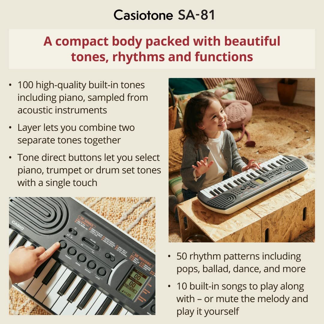 Casio SA-81 Casiotone 44 Keys Mini Keyboard With Adaptor -Black