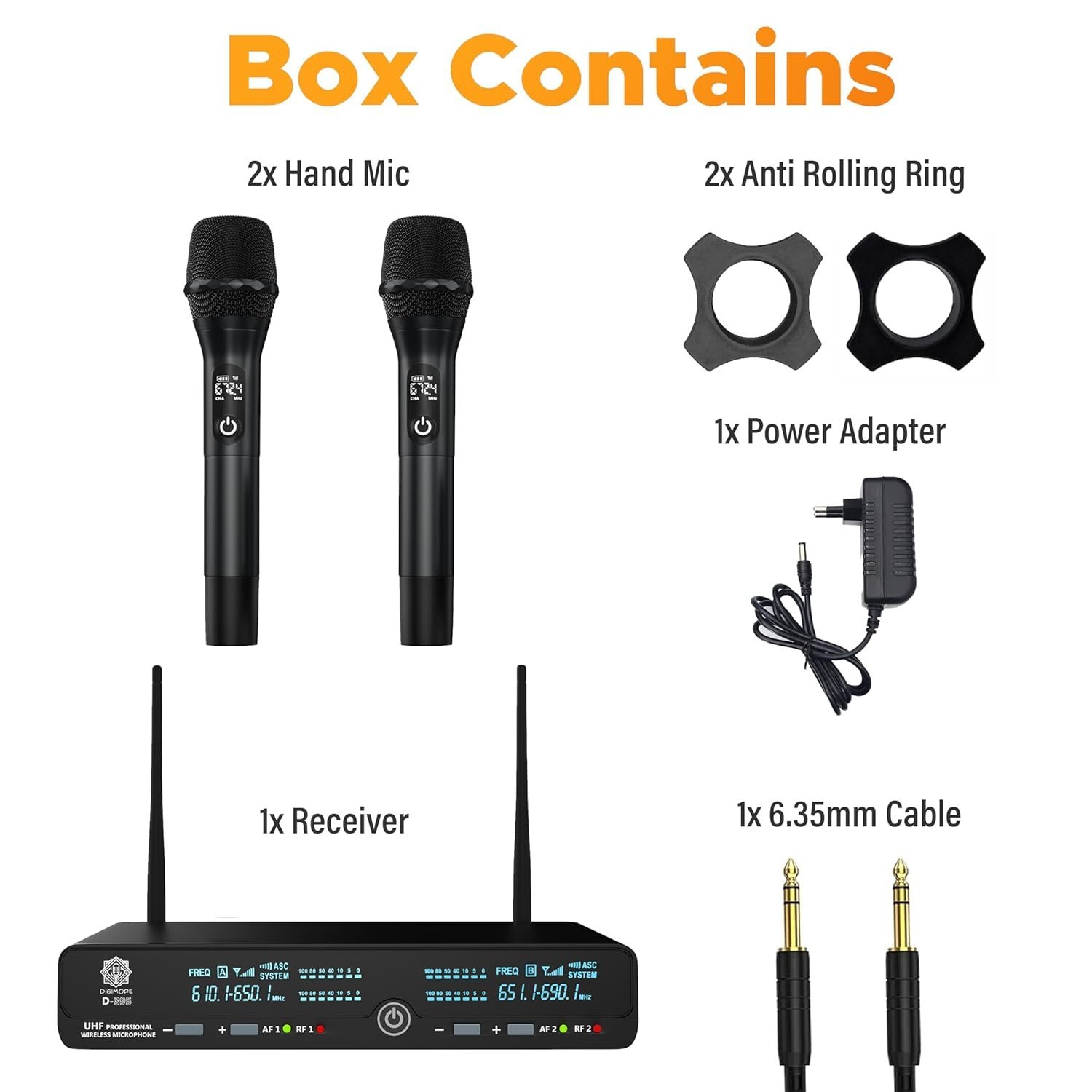 Digimore D-395 HH UHF Wireless Microphone System with Dual Handheld Mics