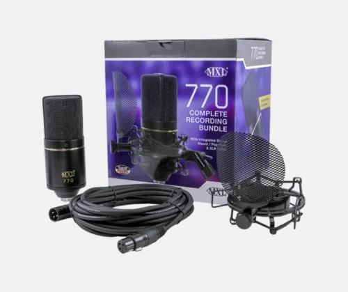 770-COMPLETE.webp MXL 770 Condenser Microphone Complete Bundle Integrated Pop Filter With Shockmount Kit