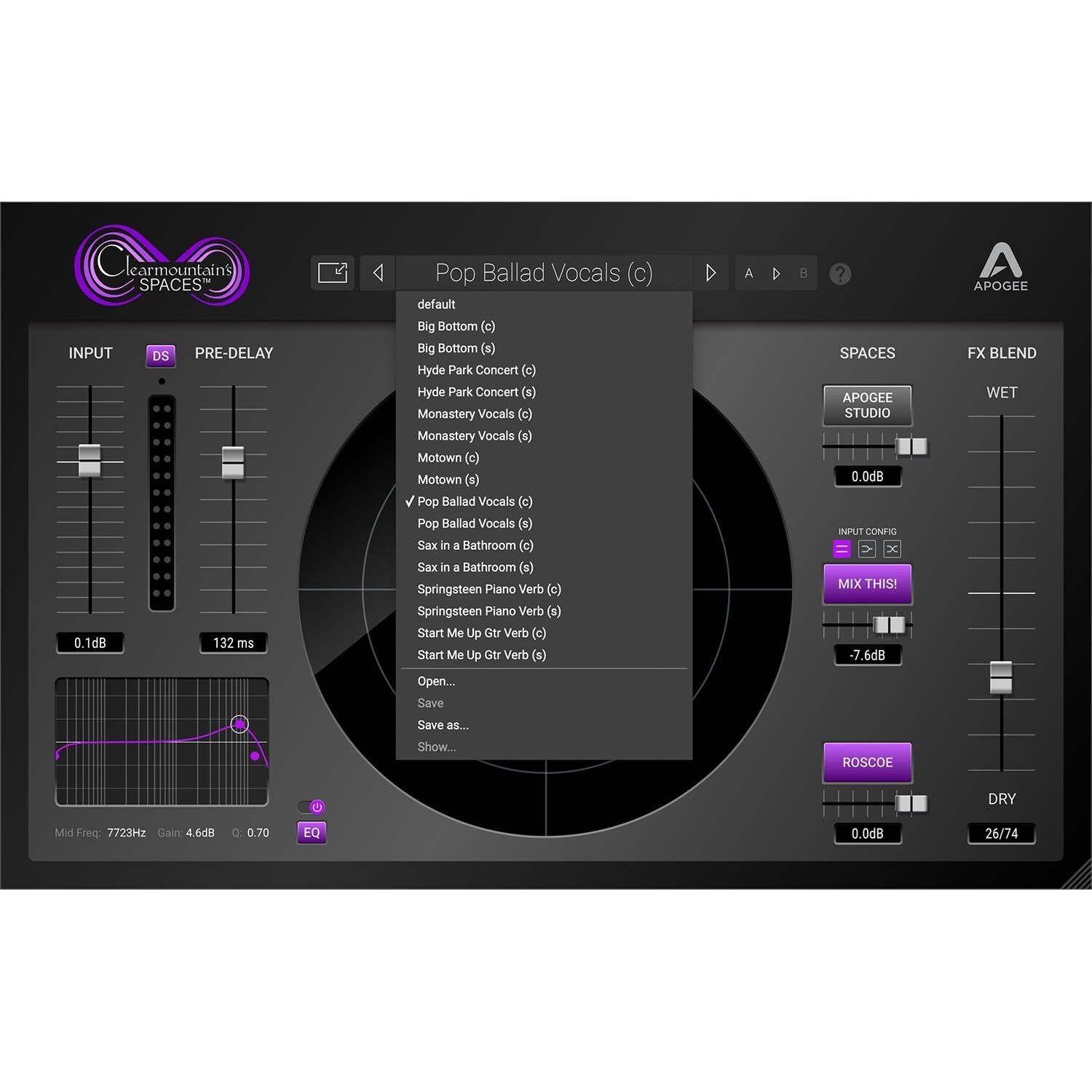 Apogee Electronics Clearmountain's Spaces Bob Clearmountain's Custom Reverb Plug-In