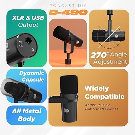 81-vVIF0fcL._SY450_.jpg DIGIMORE D 490 Dynamic USB/XLR Podcast Microphone Kit