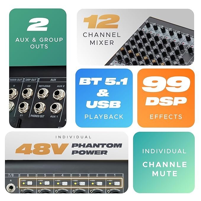 Digimore D-290 12-Channel Live Audio Mixer with DSP & Bluetooth 5.1