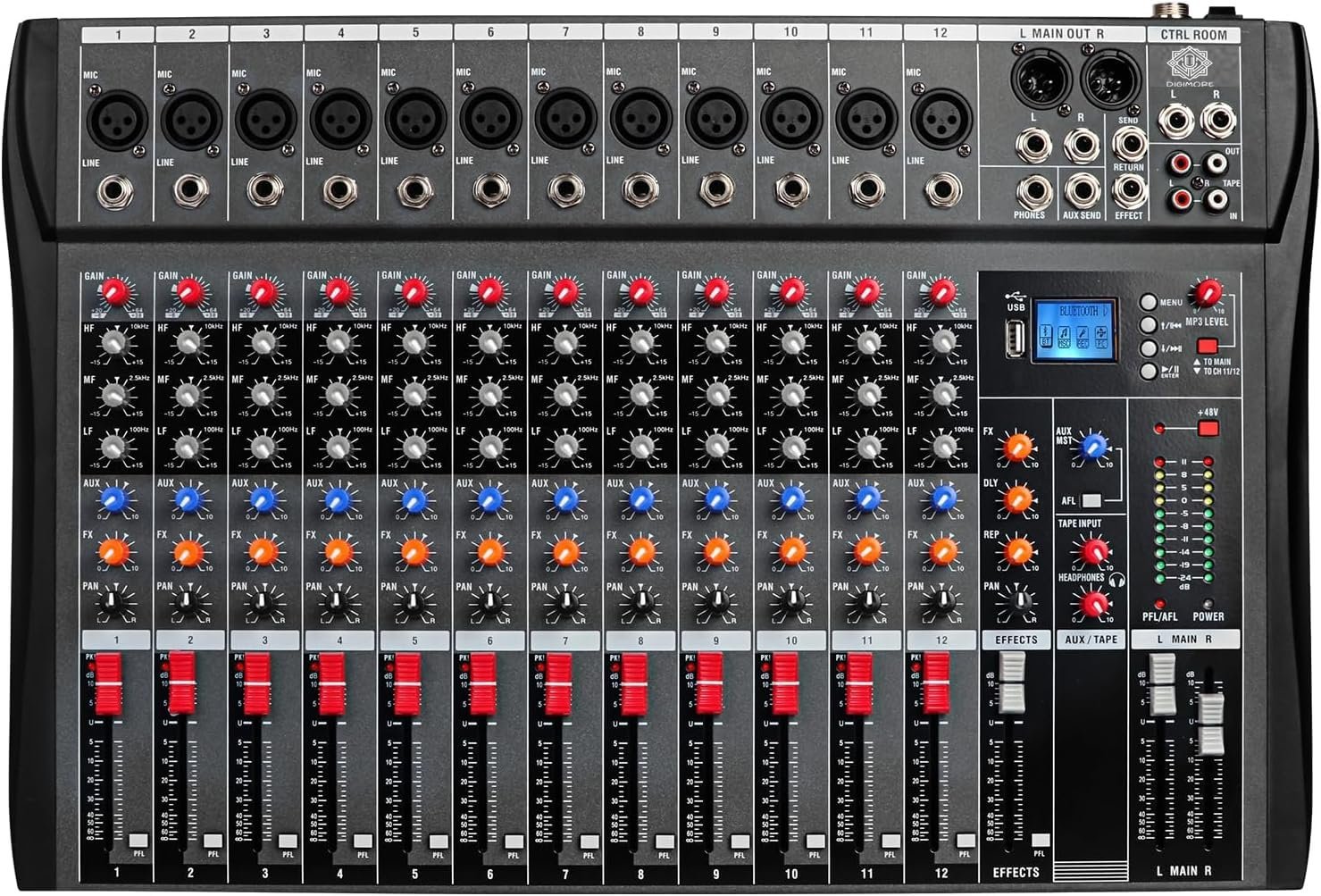 Digimore D-285 Professional 12-Channel Audio Mixer with USB & BT