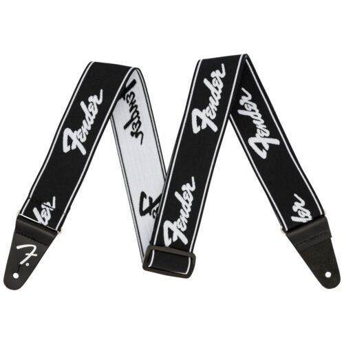 Fender 2" WeighLess Running Logo Guitar Strap Black/White 990642074