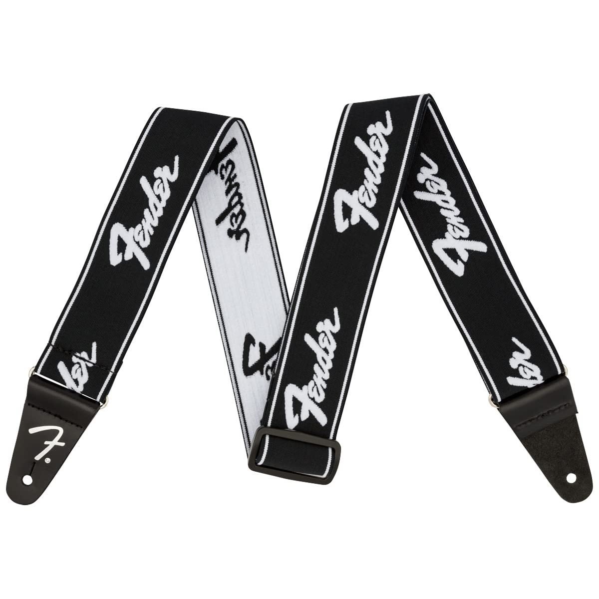 Fender 2" WeighLess Running Logo Guitar Strap Black/White 990642074