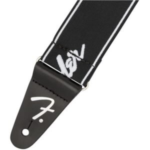 Fender 2" WeighLess Running Logo Guitar Strap Black/White 990642074 Fender 2" WeighLess Running Logo Guitar Strap Black/White 990642074