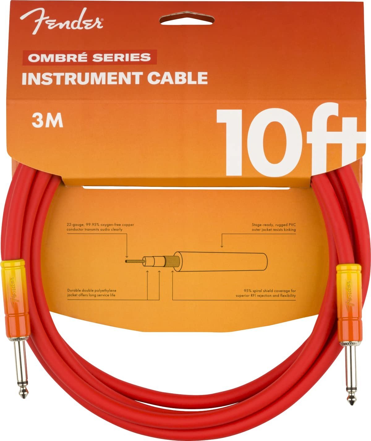 Fender Ombre Instrument Cable Original Series 10Ft Tequilla Sunrise 990810200