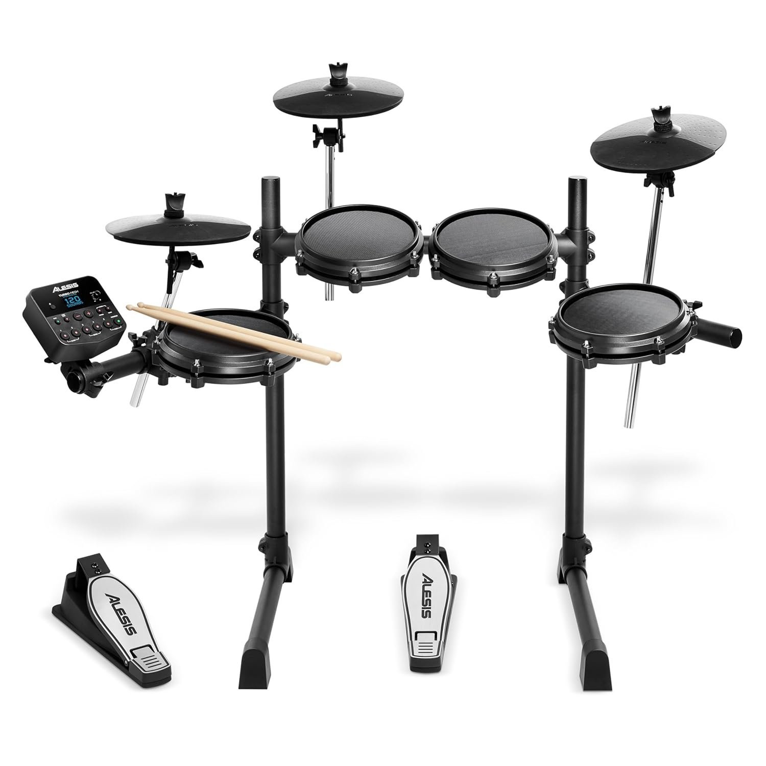 Alesis Turbo Mesh Kit | Seven Piece All-Mesh Electronic Drum Kit with Play along Tracks, Drum Sticks & Drum Key