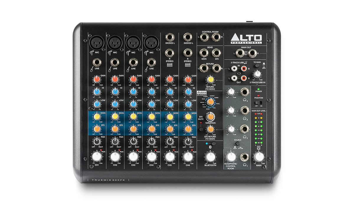 Alto Professional Truemix 800 FX Audio DJ Mixer With 4 XLR Mic Ins, USB Audio Interface And Bluetooth For Podcasting