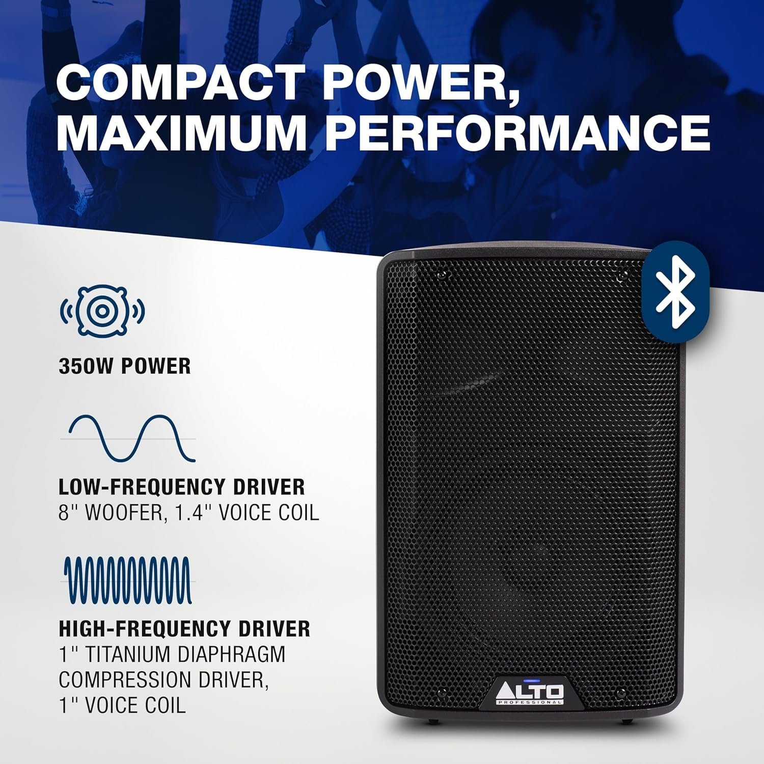 Alto TX408 350W 8" Powered PA Speaker with Bluetooth, 2-Channel