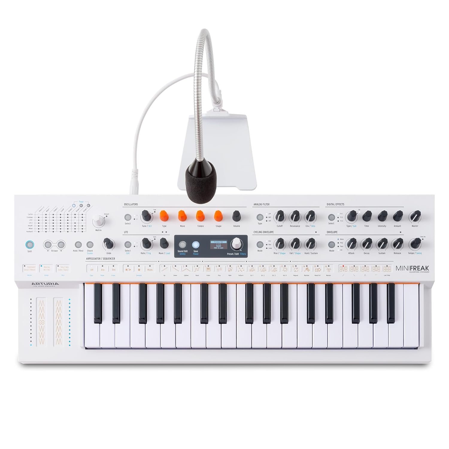 Arturia MiniFreak 37 Key Polyphonic 6-Voice Hybrid Synthesizer Keyboard (White, MiniFreak Vocoder)