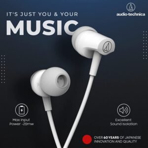 Audio-Technica Sonic Fuel in-Ear Wired Earphones 4 Audio Technica Sonic Fuel Wired In-Ear Earphones with Mic & Control, 8.5mm Drivers, One-Button Remote, Comfort Fit Earbuds – White