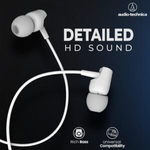 Audio-Technica Sonic Fuel in-Ear Wired Earphones 7 Audio Technica Sonic Fuel Wired In-Ear Earphones with Mic & Control, 8.5mm Drivers, One-Button Remote, Comfort Fit Earbuds – White