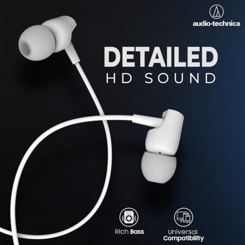 Audio-Technica Sonic Fuel in-Ear Wired Earphones 7 Audio Technica Sonic Fuel Wired In-Ear Earphones with Mic & Control, 8.5mm Drivers, One-Button Remote, Comfort Fit Earbuds – White