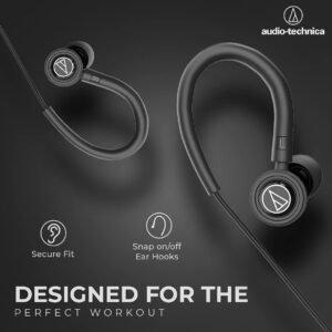 Audio Technica Sonic Sport Wired In-Ear Earphones with Ear Hooks, Mic & Control, 8.5mm Drivers, Sound Isolation