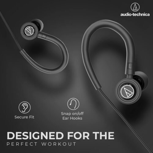 Audio Technica Sonic Sport Wired In-Ear Earphones with Ear Hooks, Mic & Control, 8.5mm Drivers, Sound Isolation