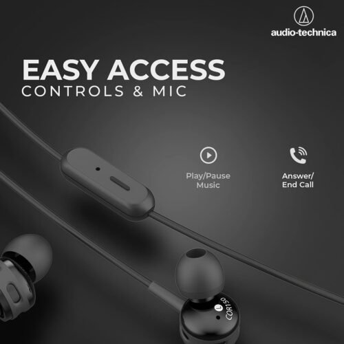 Audio Technica Sonic Sport Wired In-Ear Earphones with Ear Hooks, Mic & Control, 8.5mm Drivers, Sound Isolation