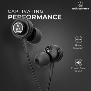 Audio Technica Sonic Sport Wired In-Ear Earphones with Ear Hooks, Mic & Control, 8.5mm Drivers, Sound Isolation