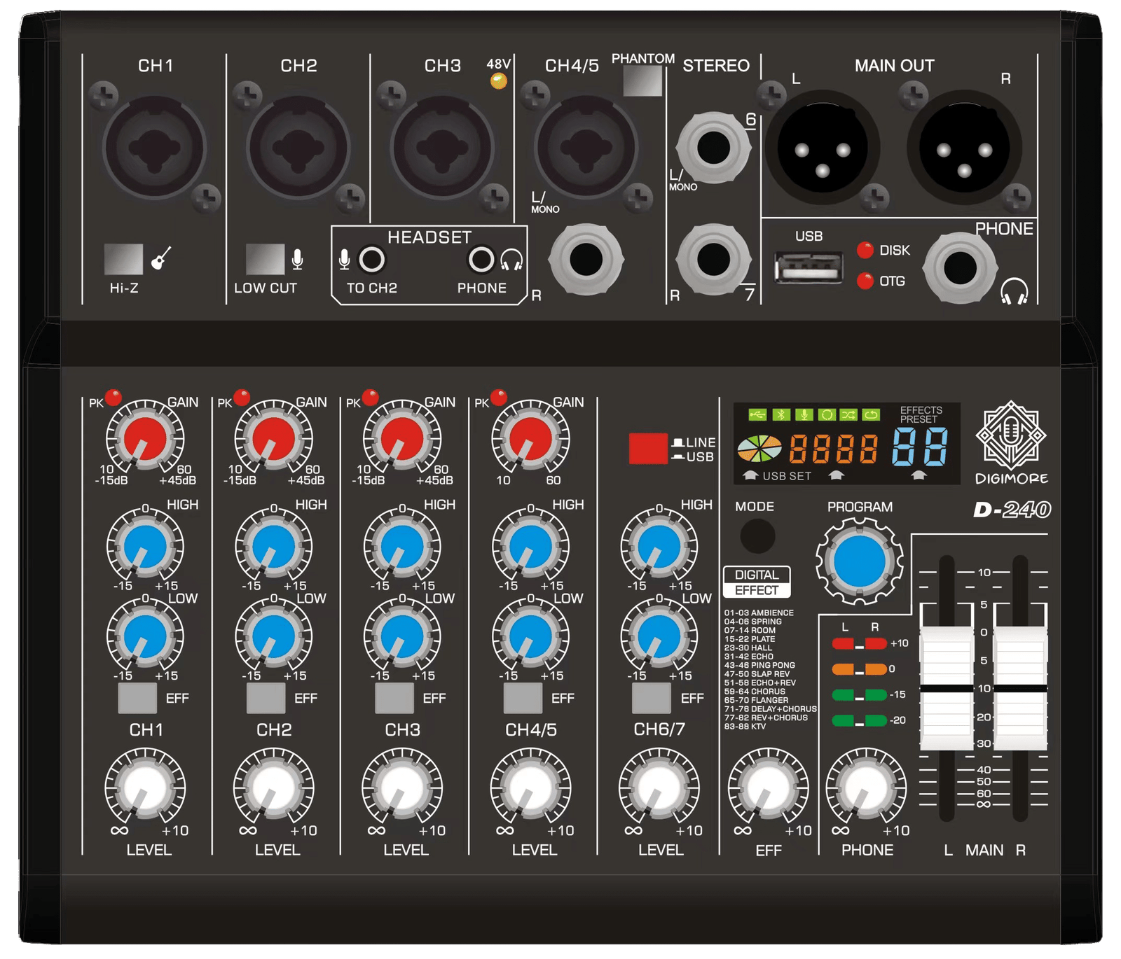 Digimore D-240 7-Channel DJ & Audio Mixer with USB & DSP